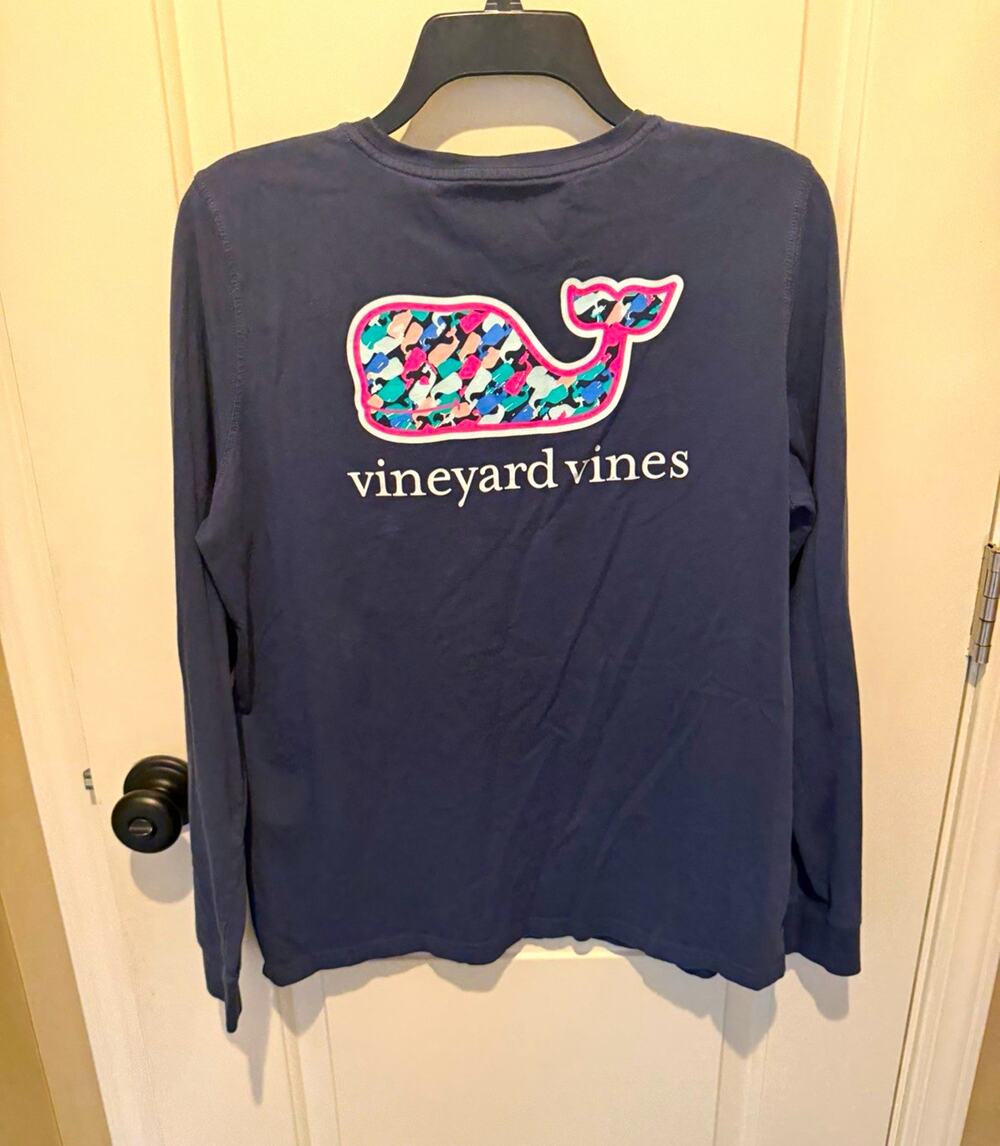 Vineyard Vines Men's Navy Long Sleeve Pocket Tee Whale Logo Cotton M